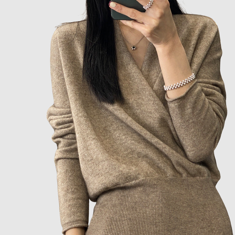 Women’s Sweater – Knit Wrap Style – Relaxed Fit – Ribbed Waist – Long Sleeve