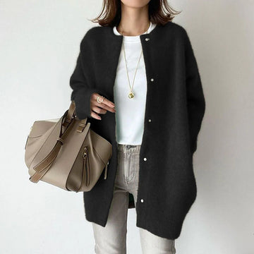 Women’s Cardigan – Wool – Oversized Fit – Mid-Length – Button Front – Long Sleeve