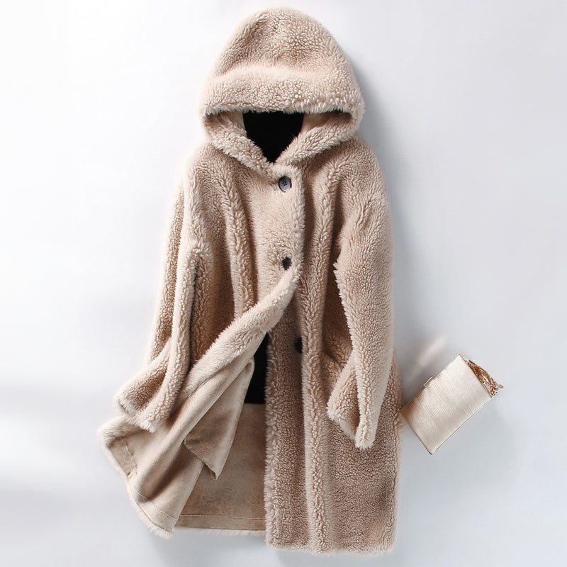 Women’s Teddy Coat – Oversized Fit – Hooded – Button Front – Mid-Length Warm Outerwear