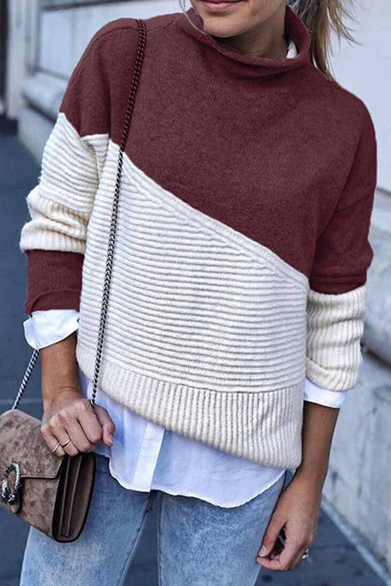 Stylish color block knit winter sweater for women