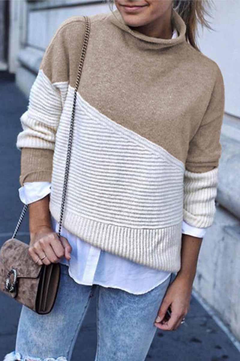 Stylish color block knit winter sweater for women