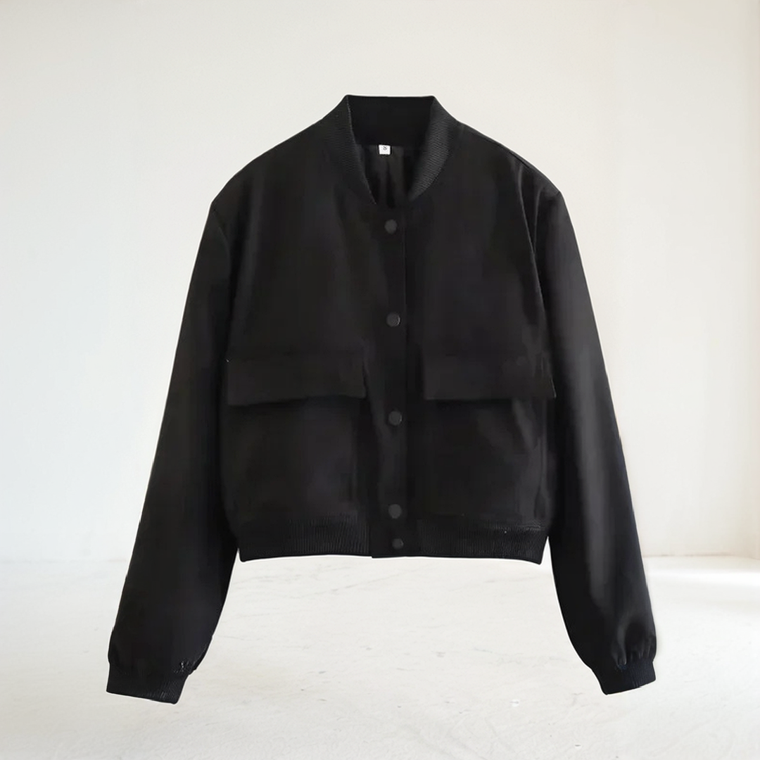 Cropped button down bomber jacket for women