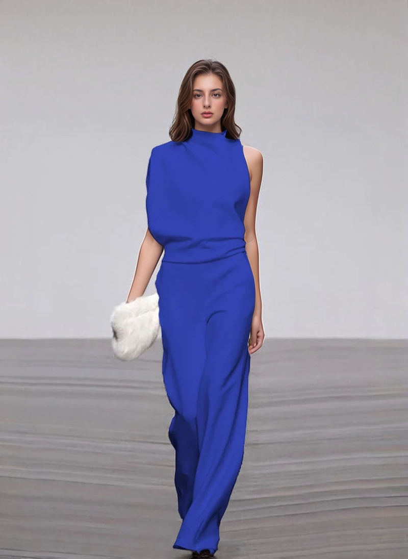 Women’s Jumpsuit – Sleeveless High Neck – Wide Leg – Luxury Fabric Formal Fit