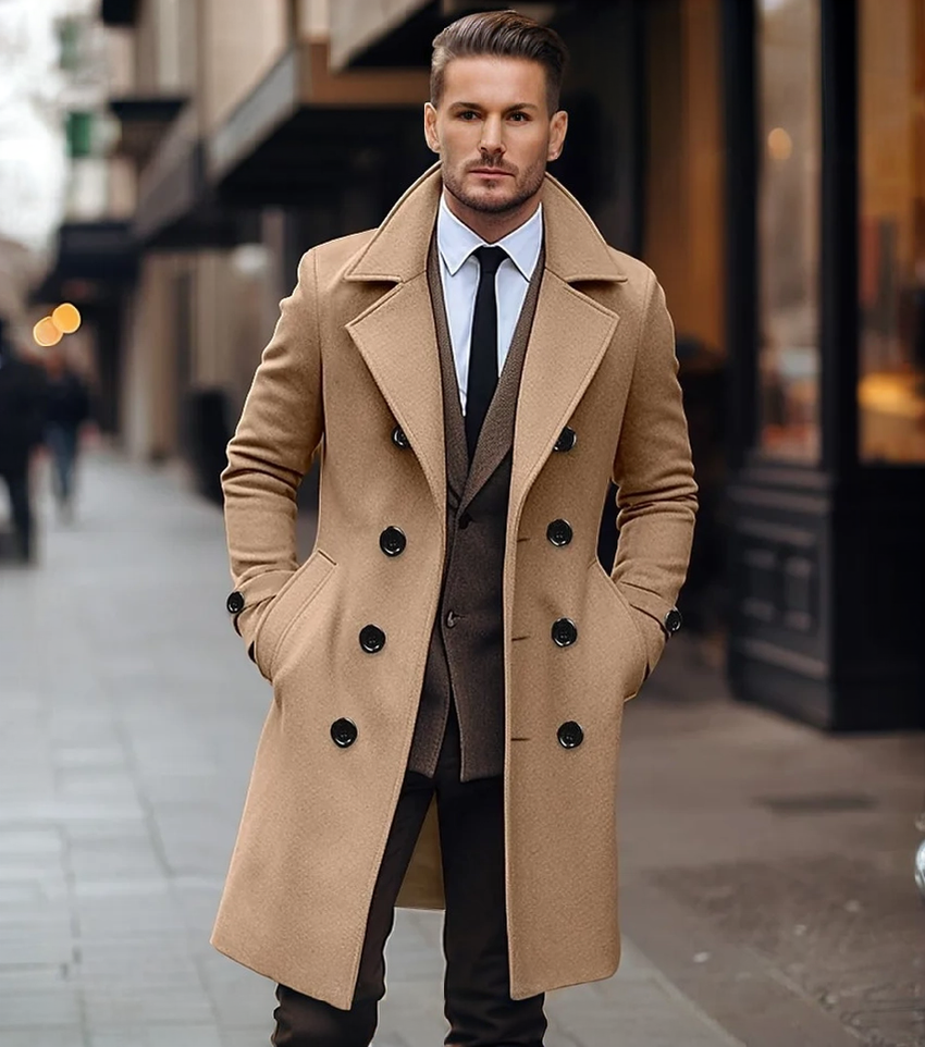 Double-breasted trench coat for men