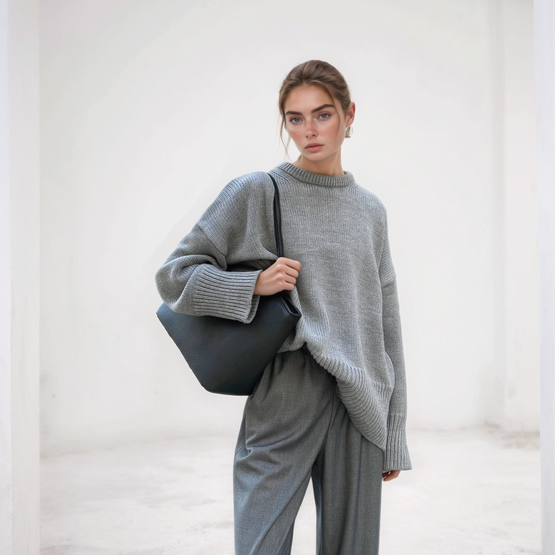 Women’s Sweater – Oversized Fit – Wool Blend – Ribbed Crew Neck Casual Knitwear
