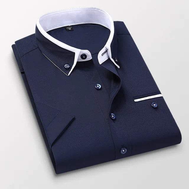 Men's button down short sleeve collared shirt in a regular fit. A classic, versatile men's shirt.