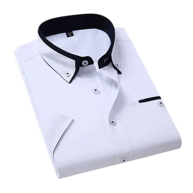 Men's button-down short sleeve collared shirt: Lightweight, breathable fabric in a classic, versatile design.