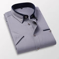 Men's button-down short sleeve collared shirt. Lightweight, breathable fabric, perfect for casual or smart-casual wear.