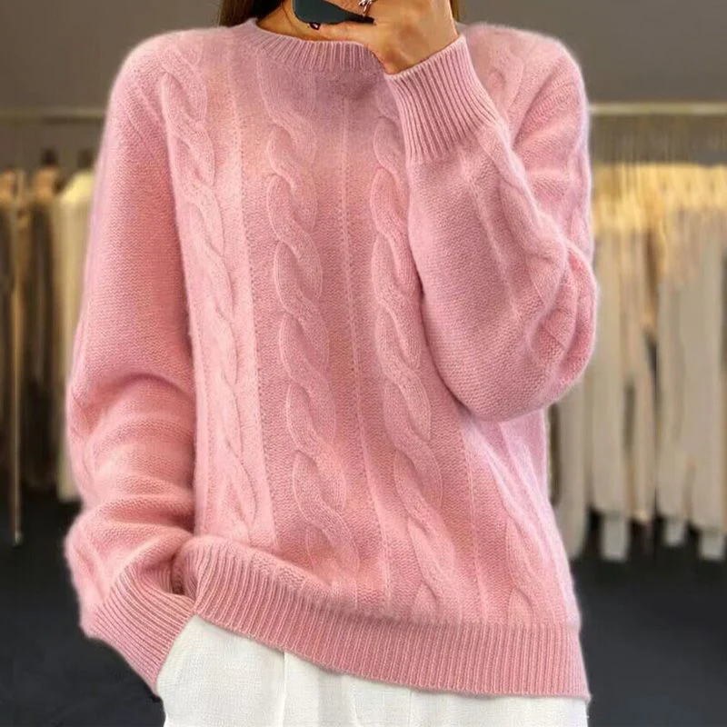 Pullover classic cable knit sweater for women