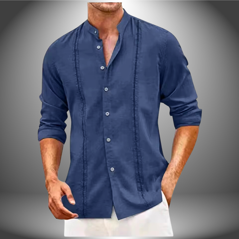 Men’s Slim Fit Shirt – Breathable Cotton Blend – Mandarin Collar – Button Front Casual