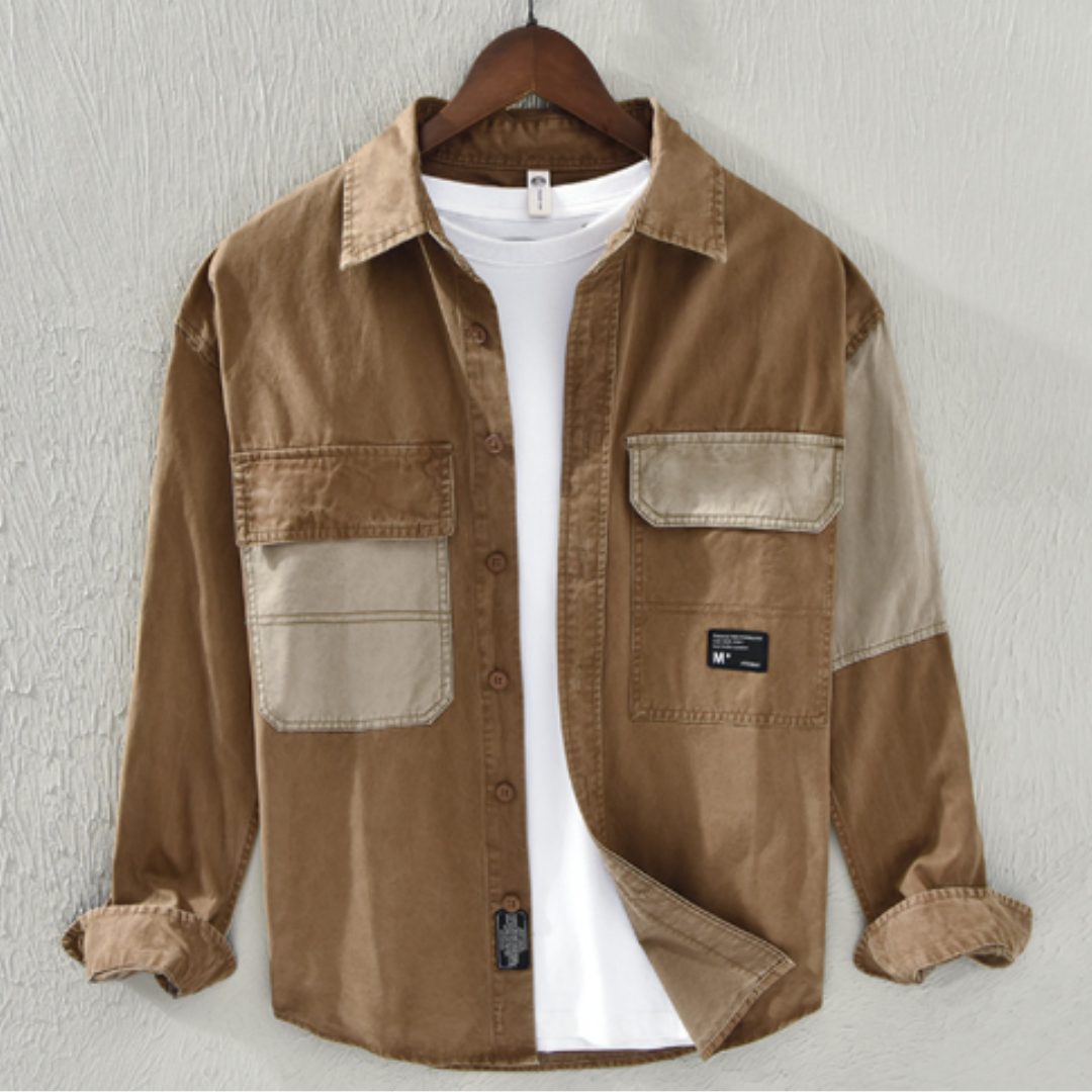 Patchwork cargo shirt jacket for men