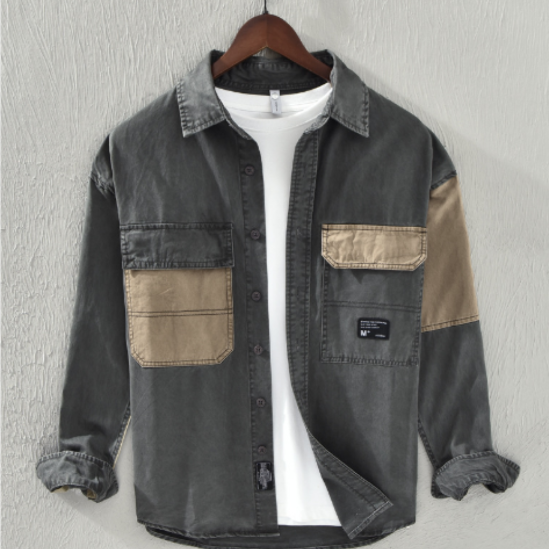 Patchwork cargo shirt jacket for men