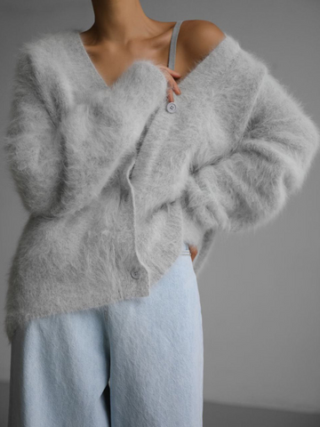 Women's Loose-Fit Deep V-Neck Knit Cardigan Sweater