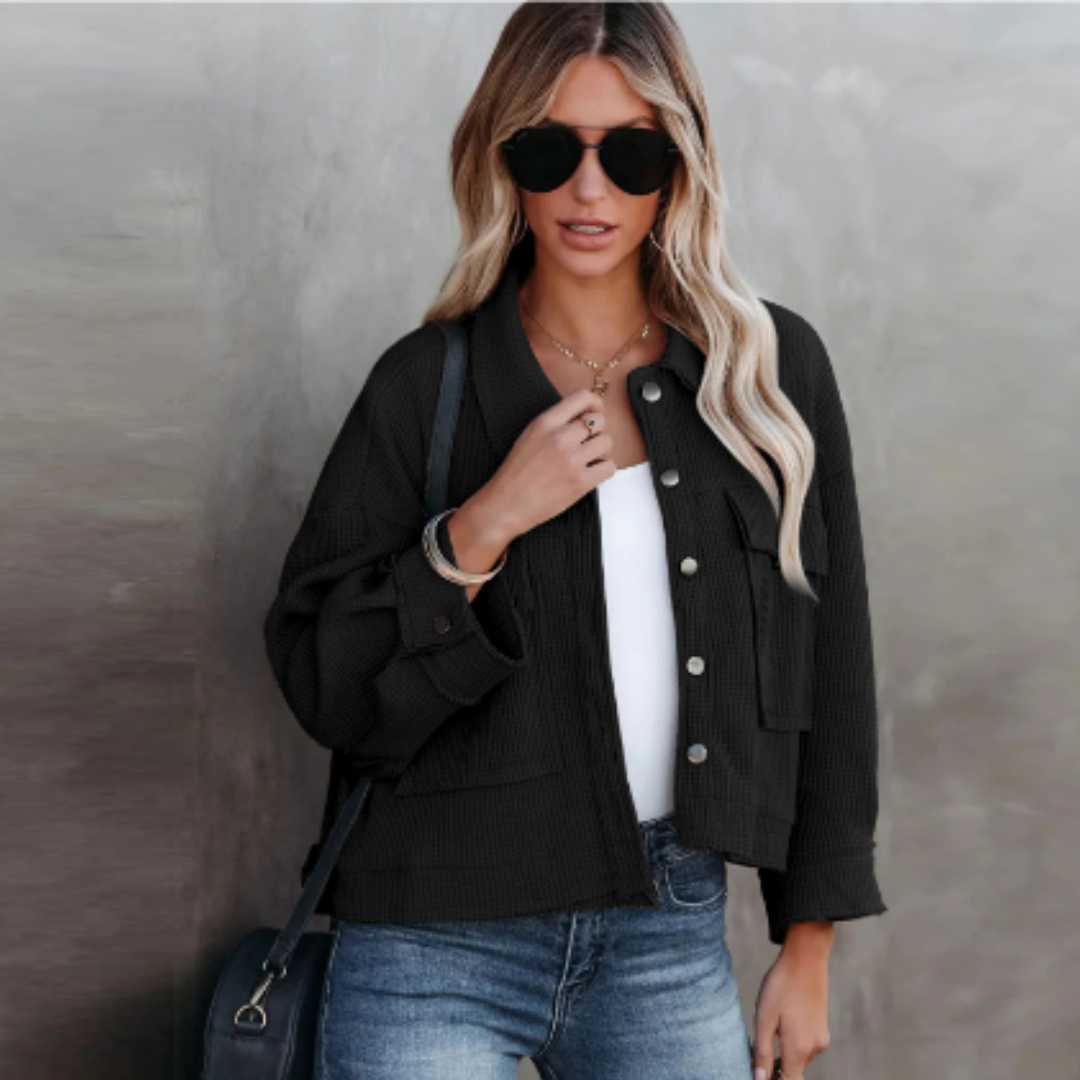 casual waffle long sleeve jacket for women