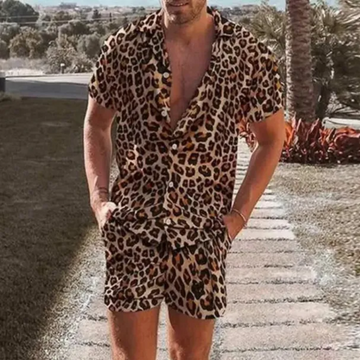 Two-piece leopard print suit for men