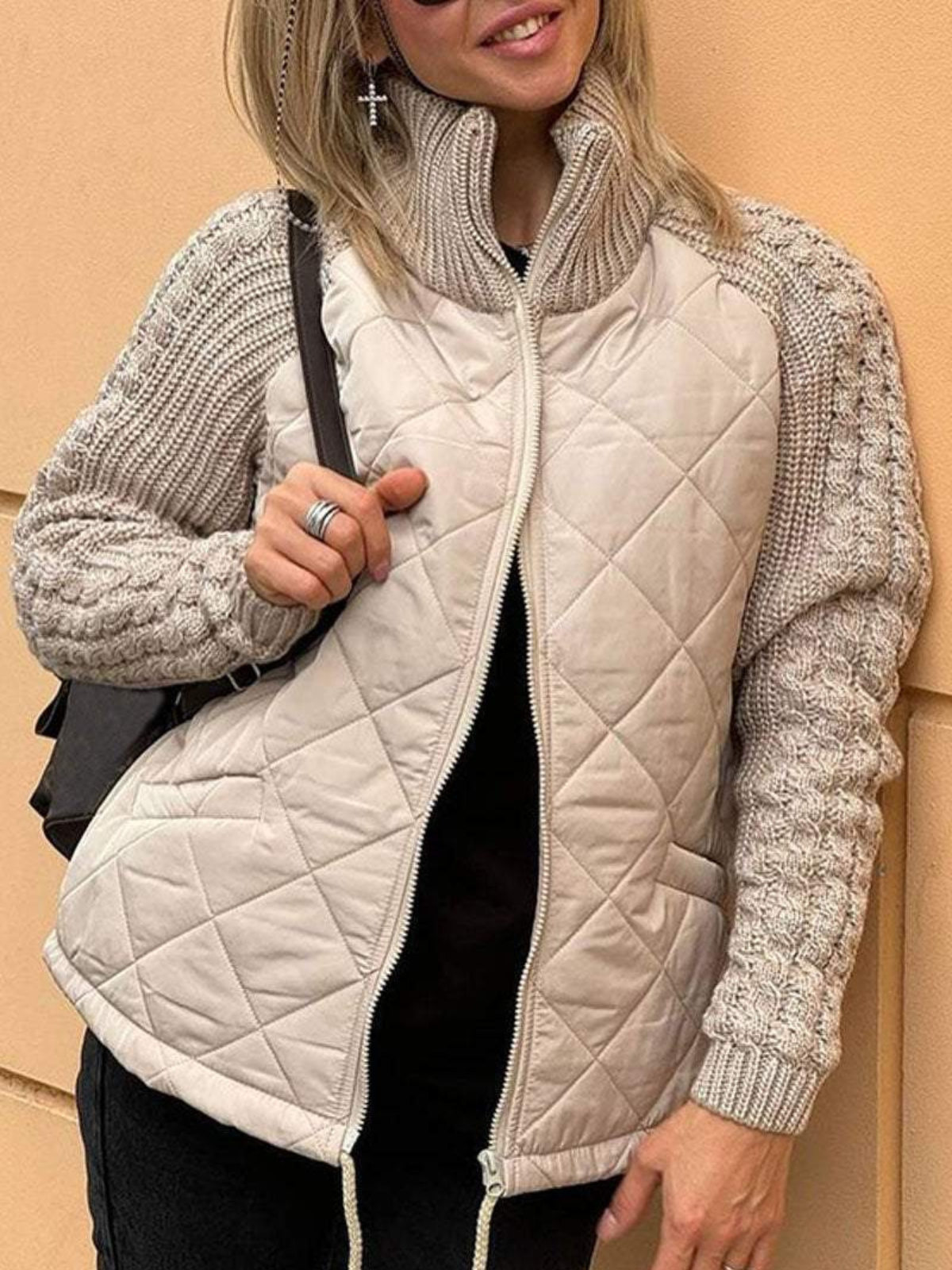 Quilted knit full zip jacket for women