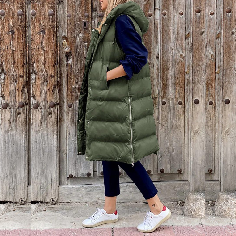 Women’s Hooded Vest – Quilted – Oversized Fit – Longline – Water-Resistant – Zip Front