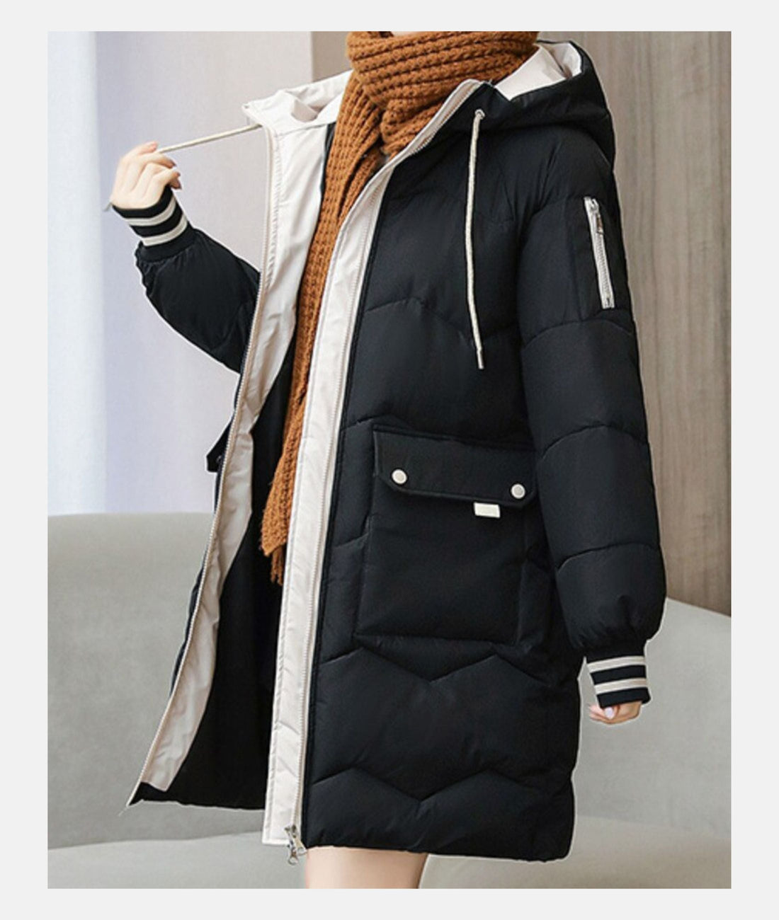 Hoodie drawstring winter coat for women