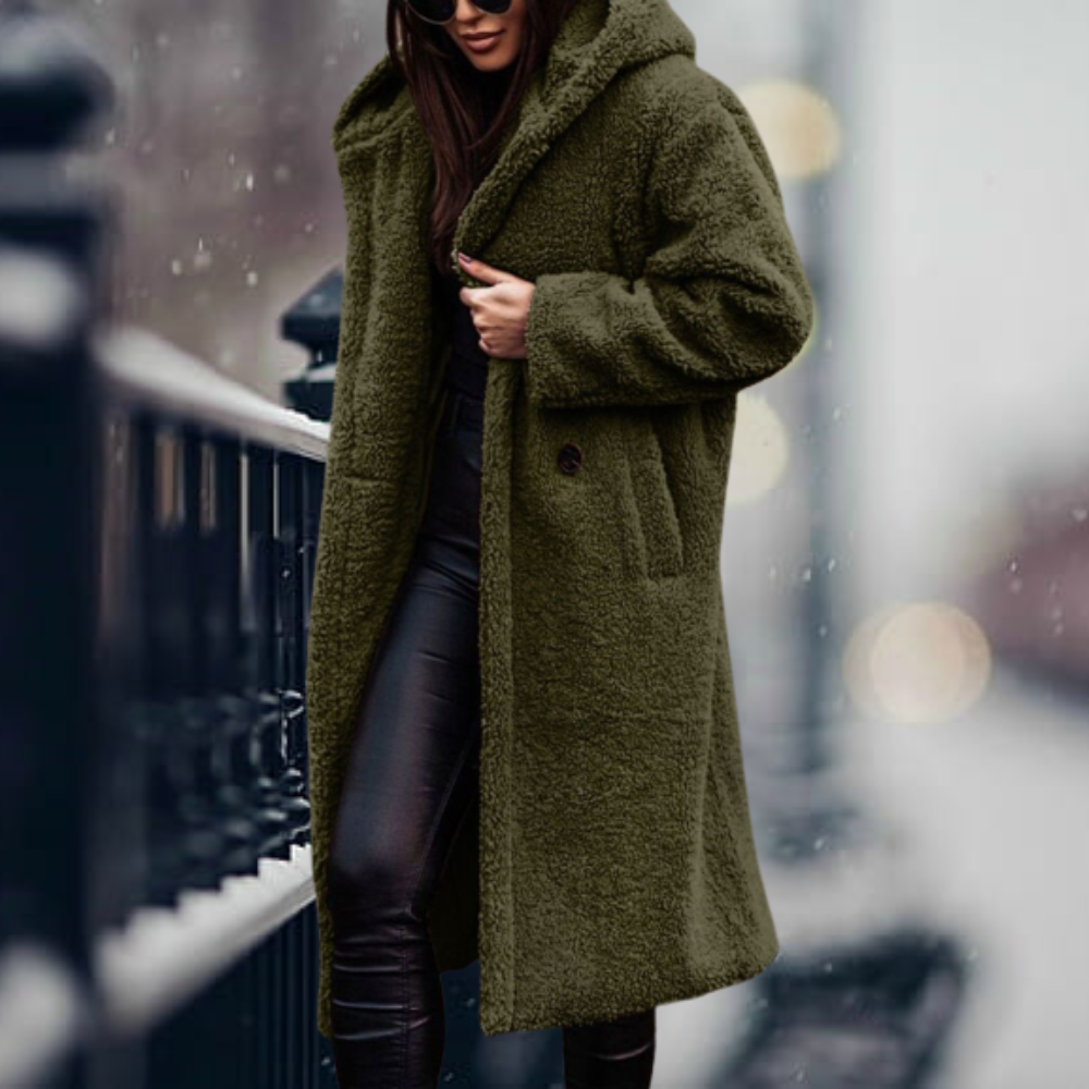 Plush longline teddy coat for women