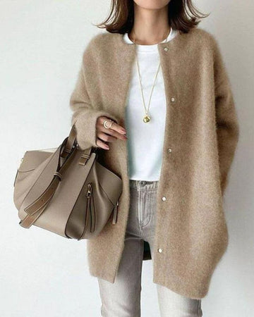 Women’s Cardigan – Oversized Fit – Soft Knit – Button Front – Ribbed Hem – Hip Length