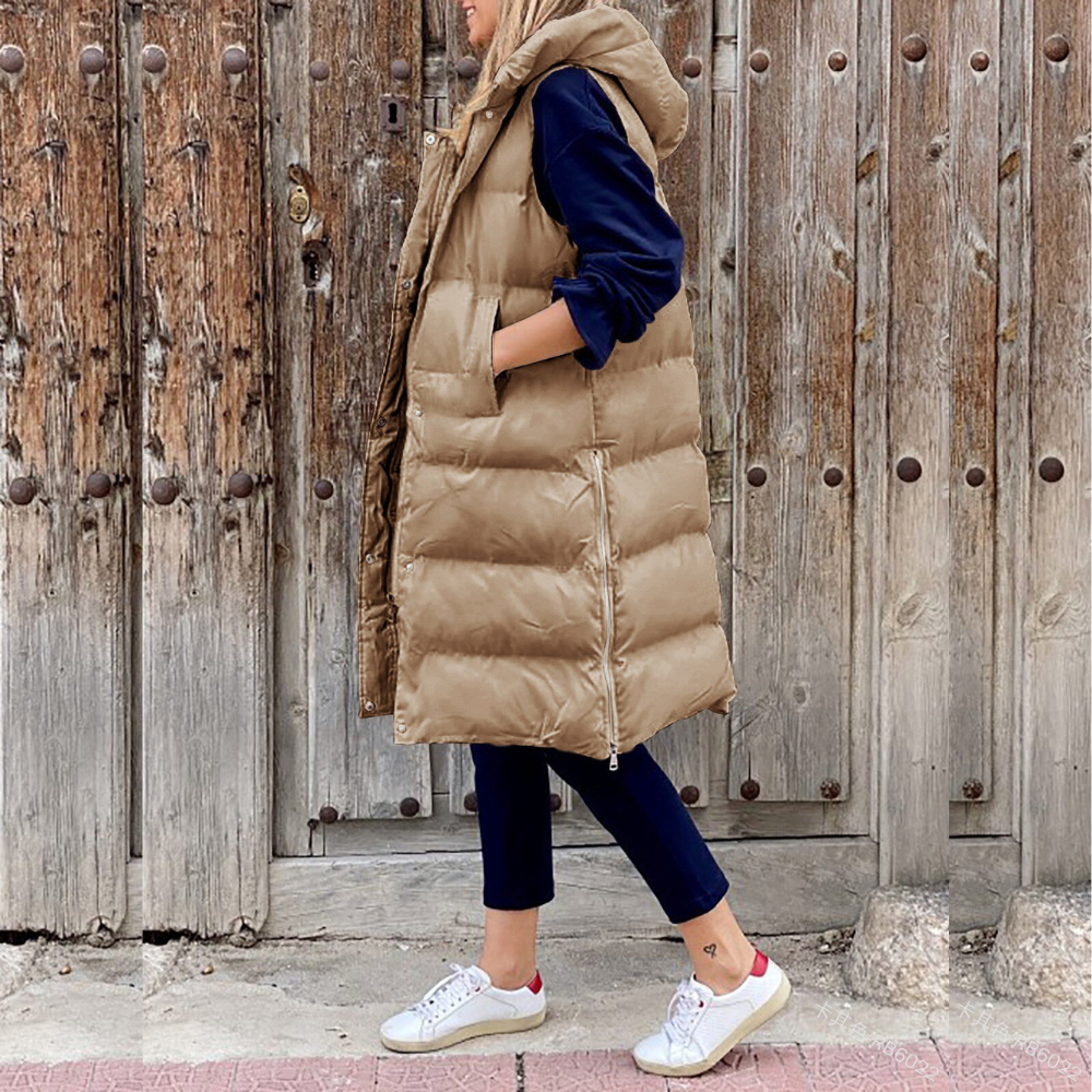 Women’s Hooded Vest – Quilted – Oversized Fit – Longline – Water-Resistant – Zip Front