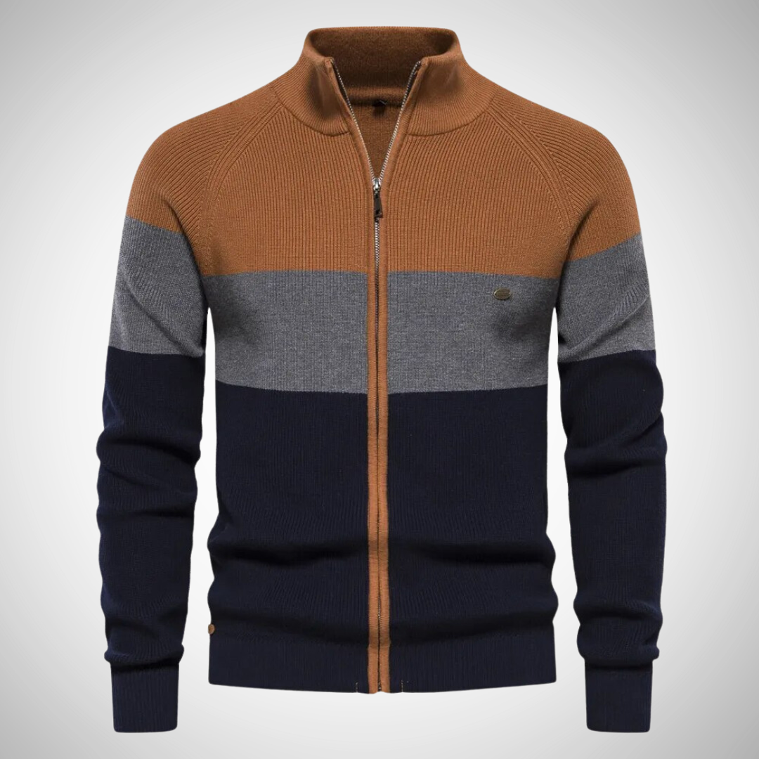 Zipped knitted cardigan for men