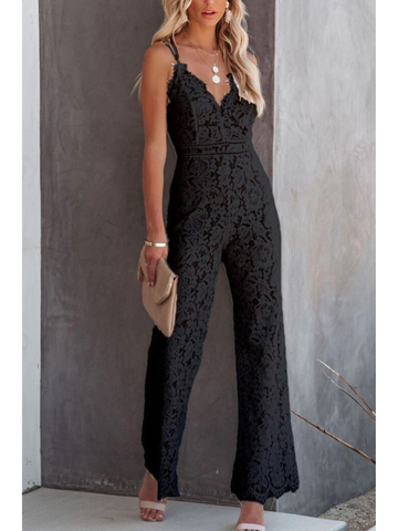 Lace spaghetti straps v-neck jumpsuit for women