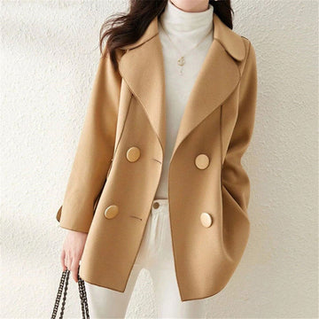 Women’s Wool Coat – Tailored Fit – Double-Breasted – Wide Lapel – Medium Length