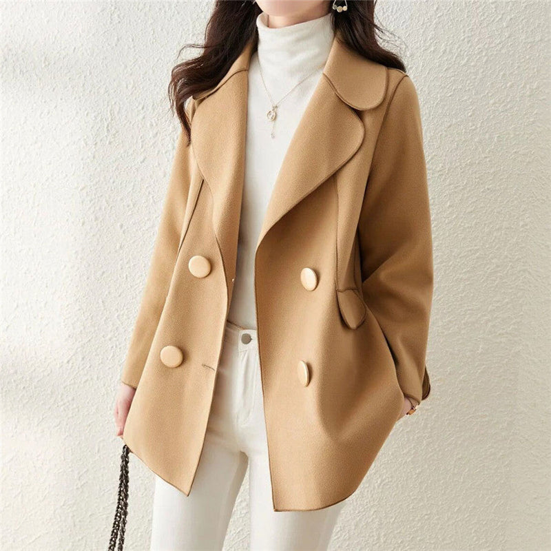 Women’s Wool Coat – Tailored Fit – Double-Breasted – Wide Lapel – Medium Length
