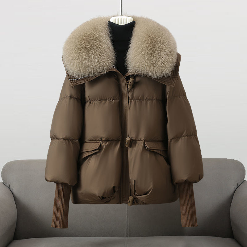 Women’s Puffer Jacket – Oversized Fit – Faux Fur Collar – Quilted – Toggle Closure