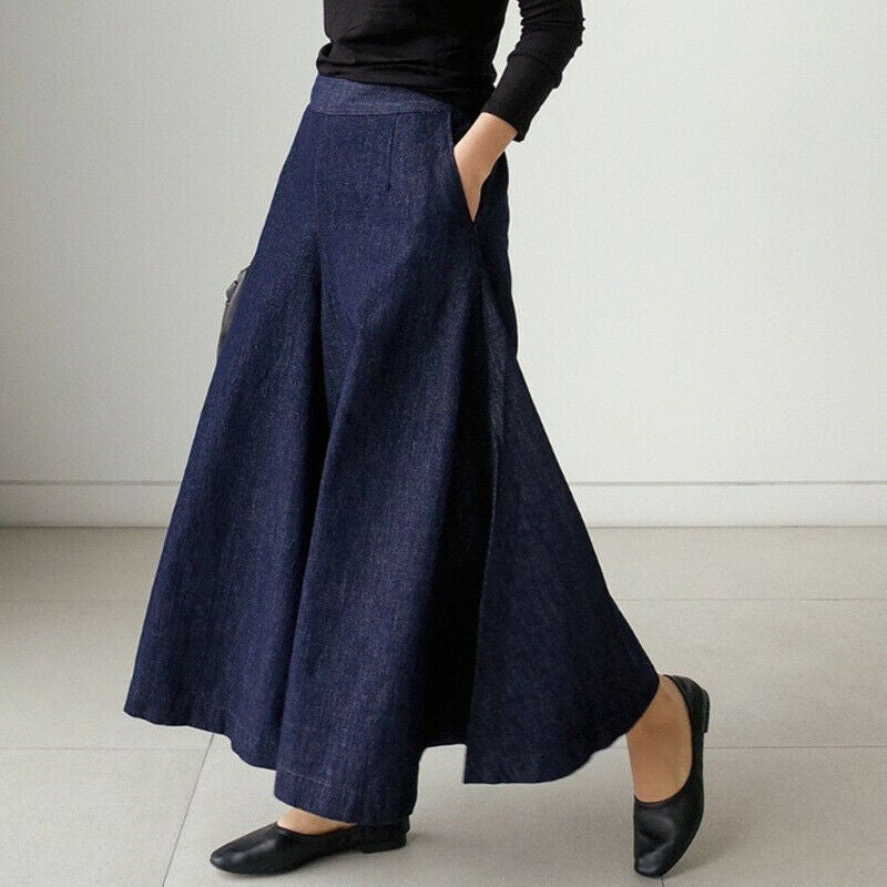 Women’s Maxi Skirt – High Waist – A-Line Fit – Breathable Blend – Side Pockets