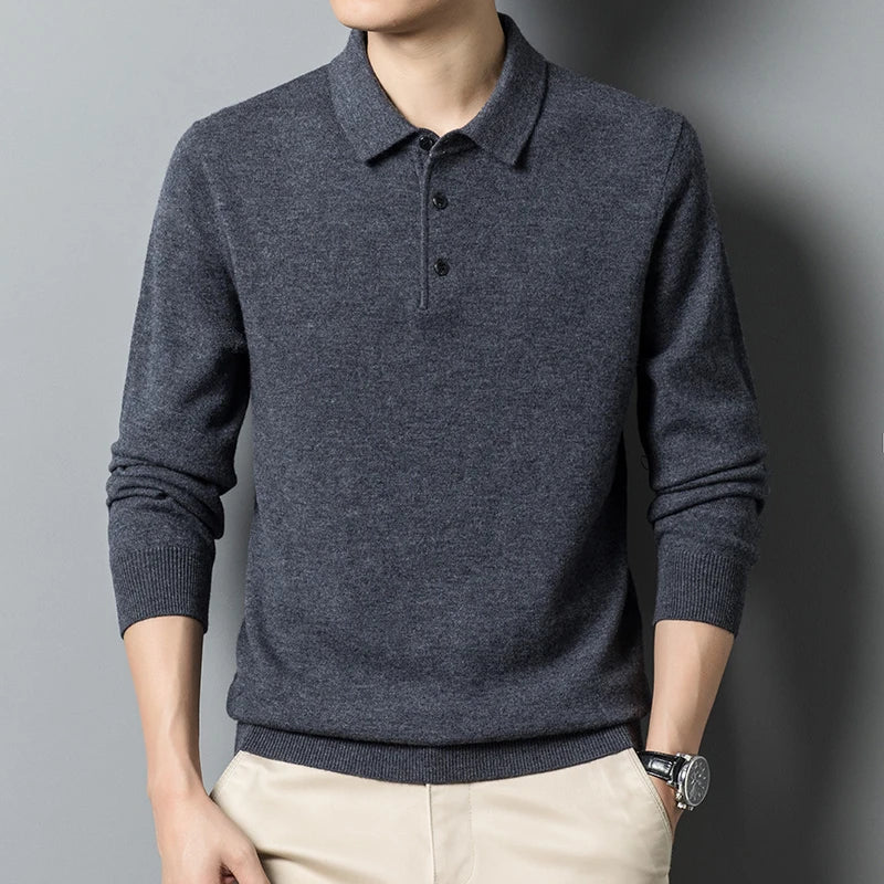 Men’s Polo Sweater – Wool Blend – Regular Fit – Ribbed Cuffs – Long Sleeve Pullover