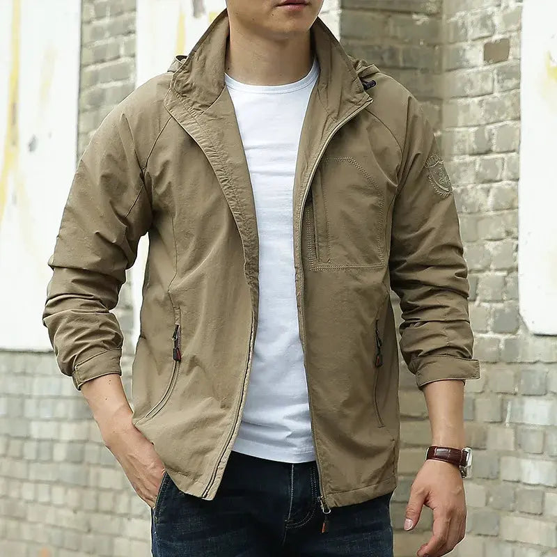 Adjustable hood lightweight jacket for men