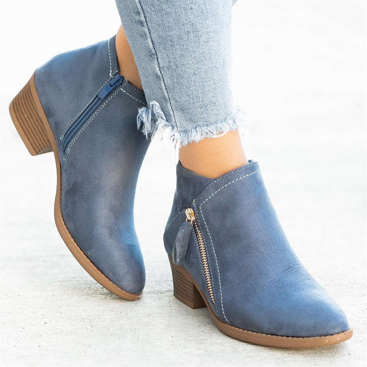Women’s Leather Ankle Boots - Side Zipper - Comfortable Fit