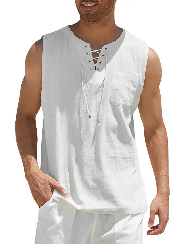 Sleeveless lace up beach hippie tops for men