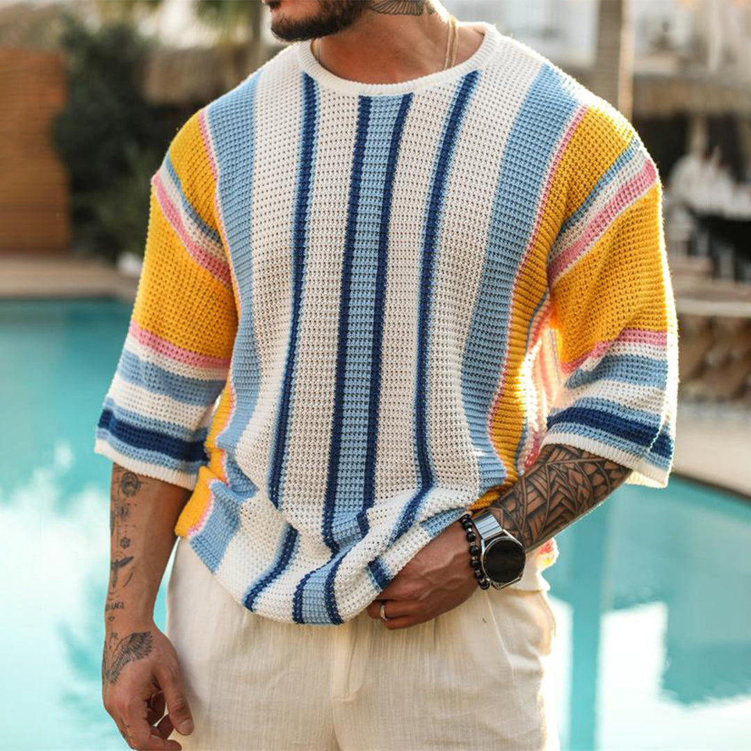 Pull-over striped knitted shirt for men