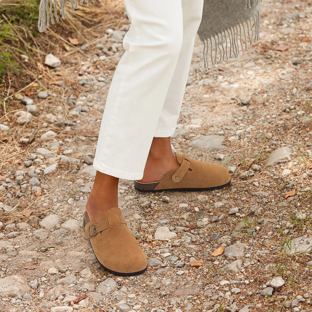 Women's Comfort Sandals - Suede Upper - Adjustable Strap - Cushioned Sole