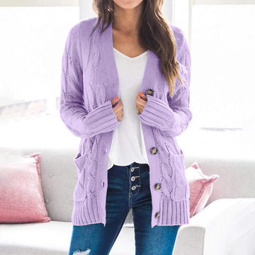 Button down mid-length knit cardigan for women