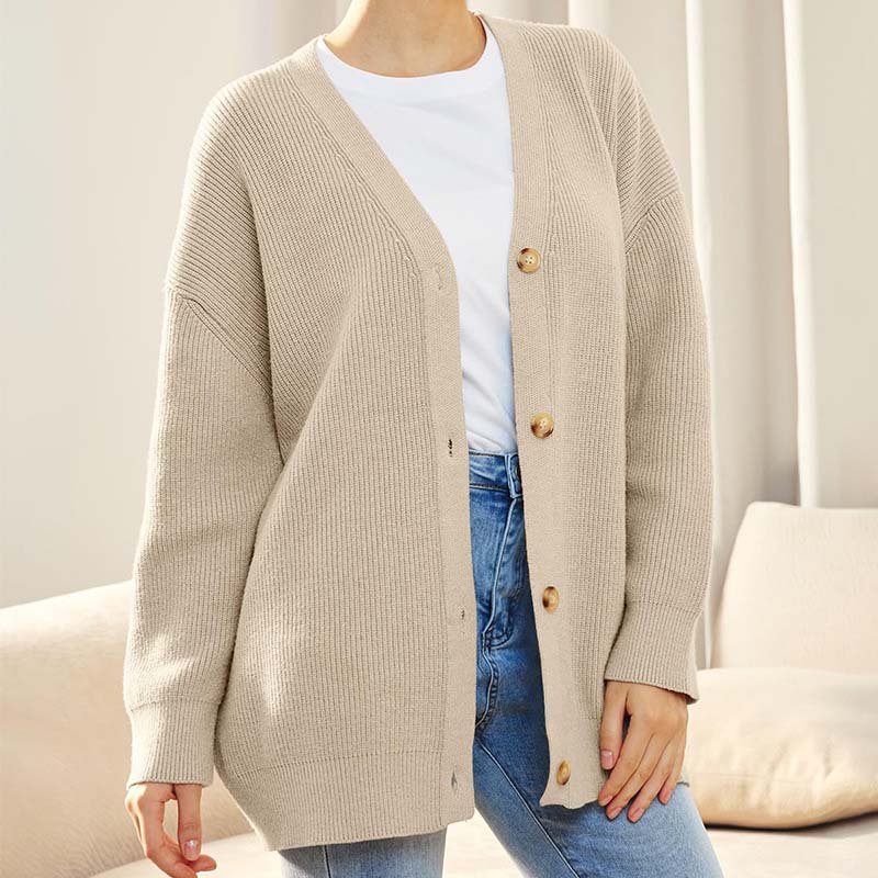 Women’s Cardigan – Oversized Fit – Ribbed Knit – Button Front – Mid-Thigh Length