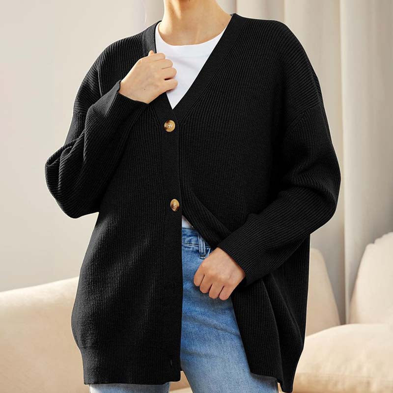 Women’s Cardigan – Oversized Fit – Ribbed Knit – Button Front – Mid-Thigh Length