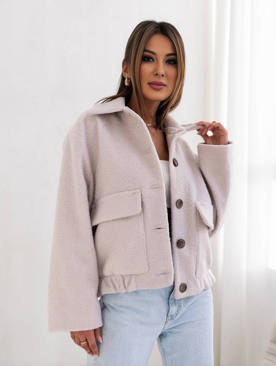Women’s Casual Coat – Wool Blend – Relaxed Fit – Button Front – Hip Length