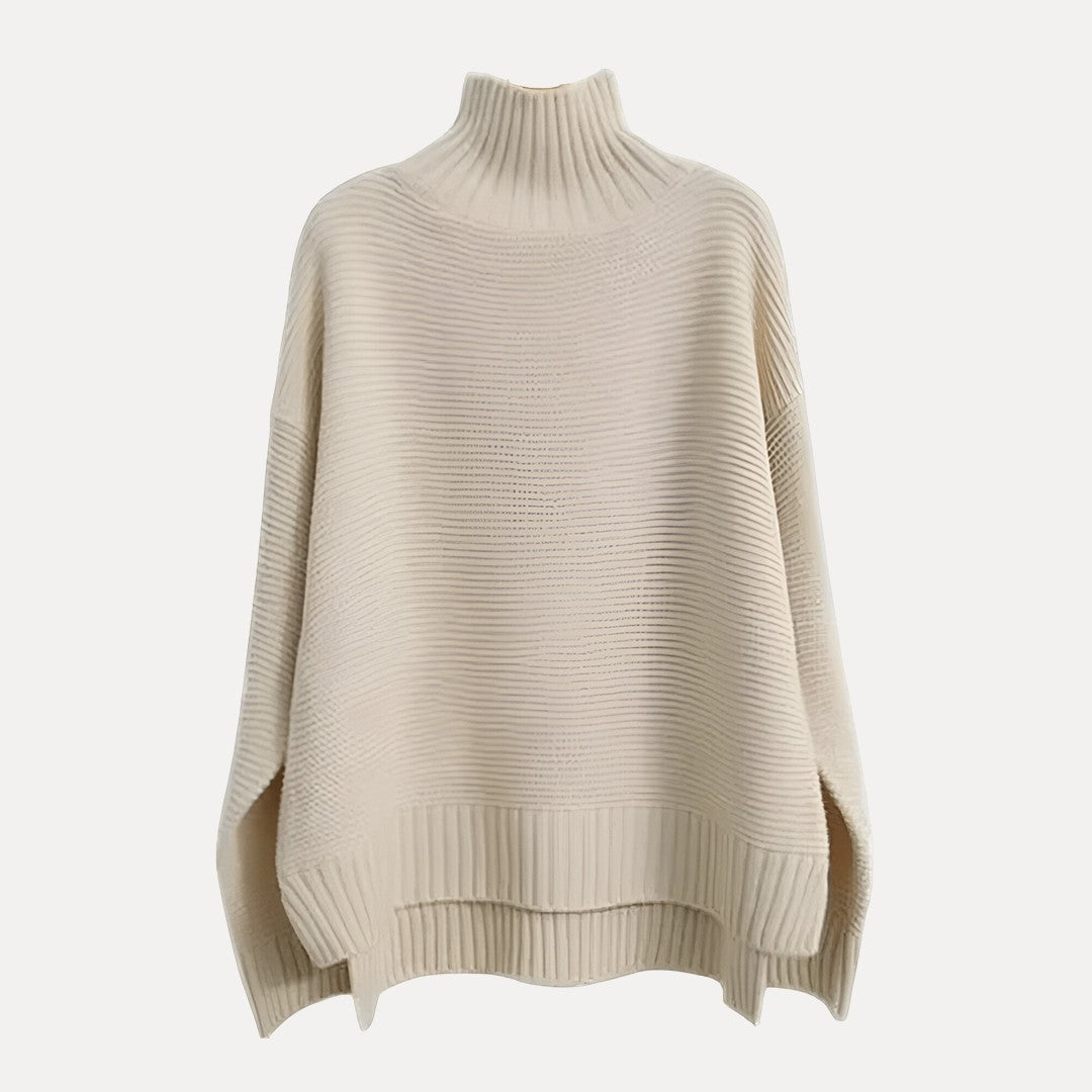 Silvia Wool Oversized Turtleneck Sweater | Ribbed Side Slit Sweater