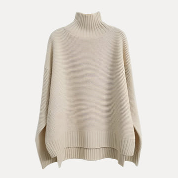 Silvia Wool Oversized Turtleneck Sweater | Ribbed Side Slit Sweater