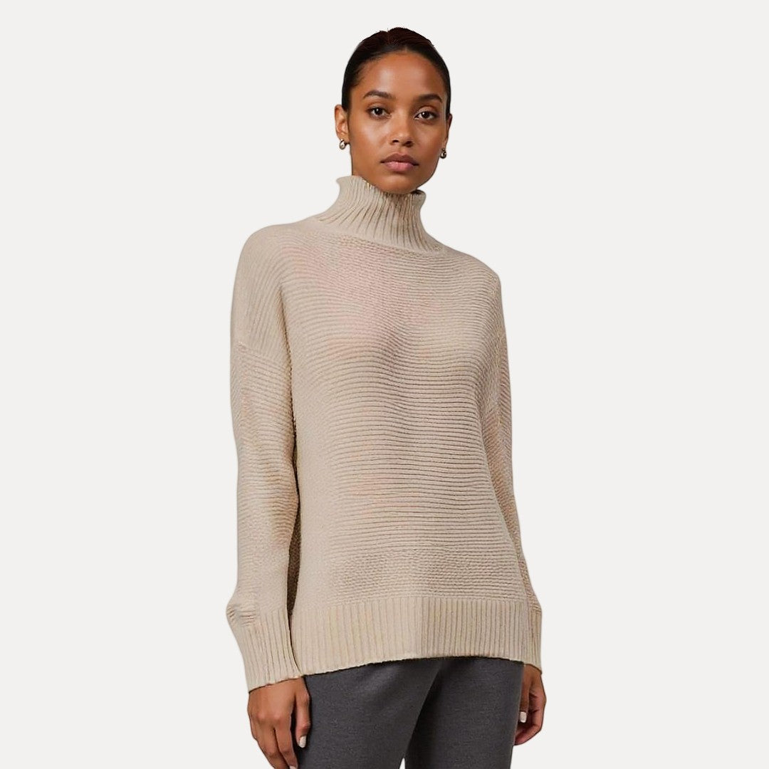 Silvia Wool Oversized Turtleneck Sweater | Ribbed Side Slit Sweater