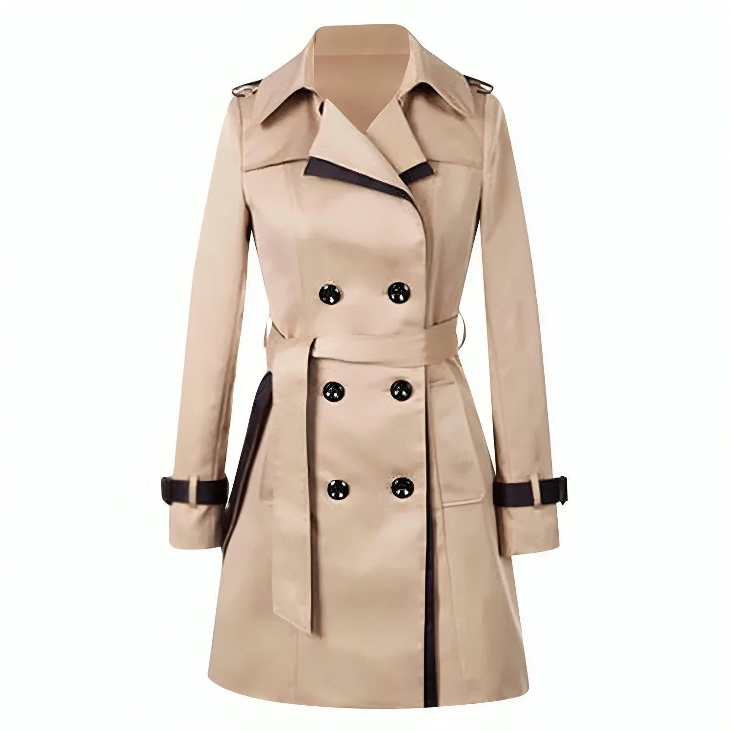 Women’s Trench Coat – Tailored Fit – Double-Breasted – Belted Waist – Epaulettes