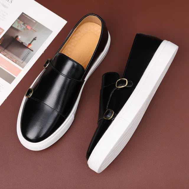 Double buckle slip-on shoes for men