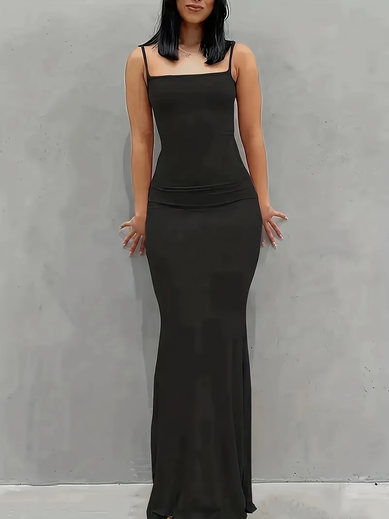 Women's Maxi Dress - Bodycon Mermaid Fit - Scoop Neck - Spaghetti Straps - Elegant Lounge Wear