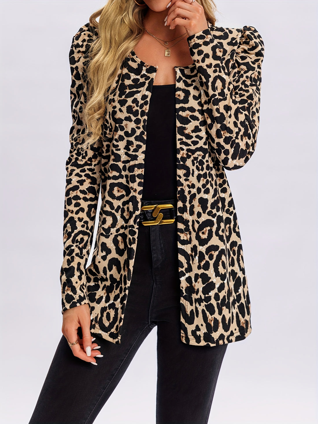 Stylish leopard print midi jacket for women