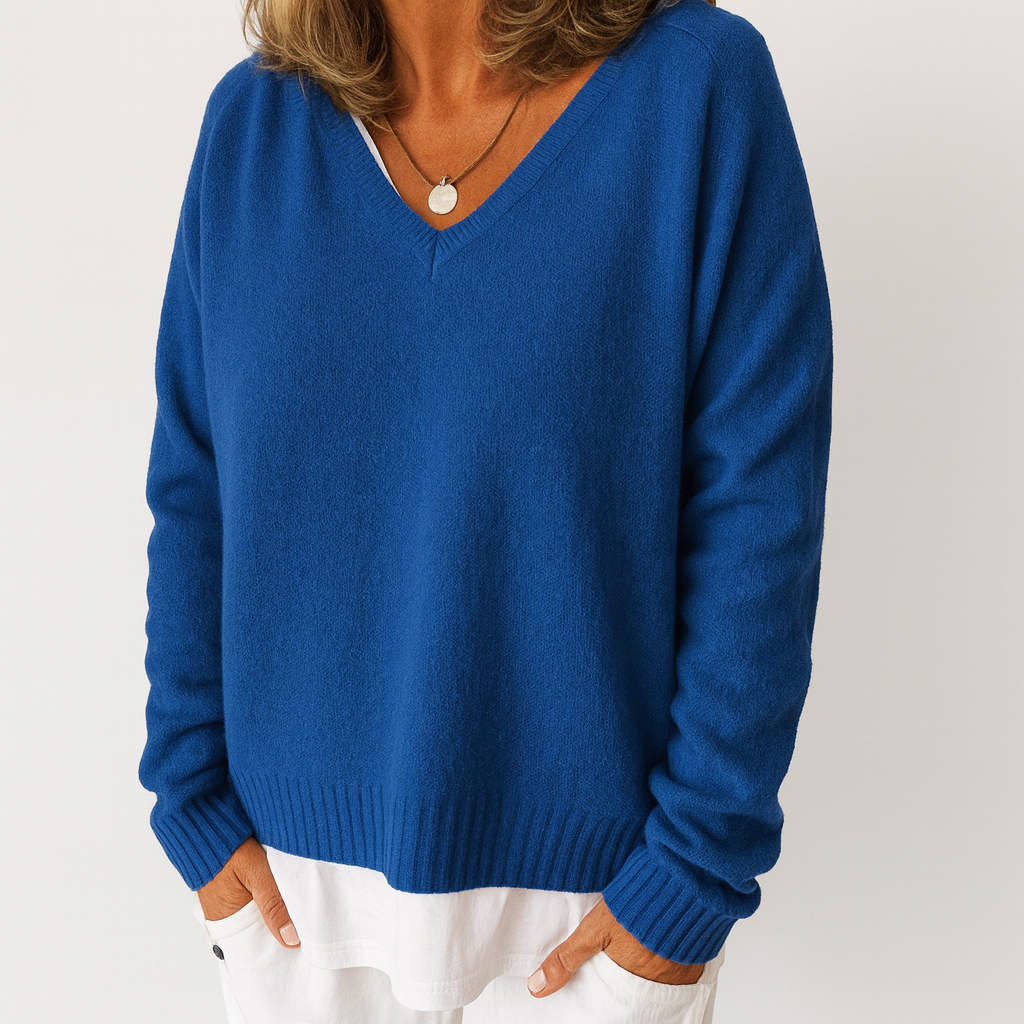 Women’s V-Neck Sweater – Soft Knit – Relaxed Fit – Ribbed Trim – Long Sleeve Casual