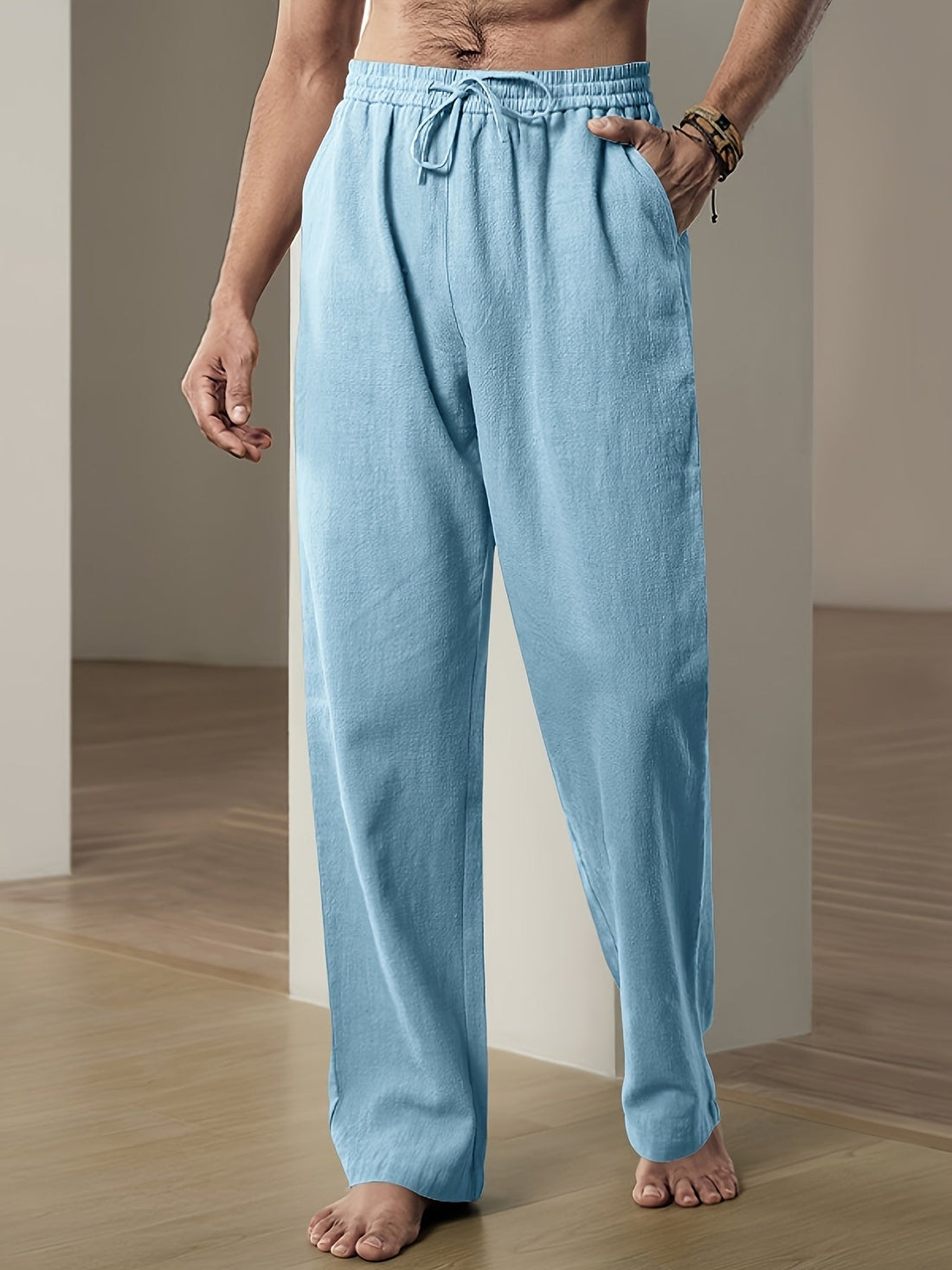Men’s Drawstring Trousers – Relaxed Fit – Lightweight Cotton Blend – Full Length